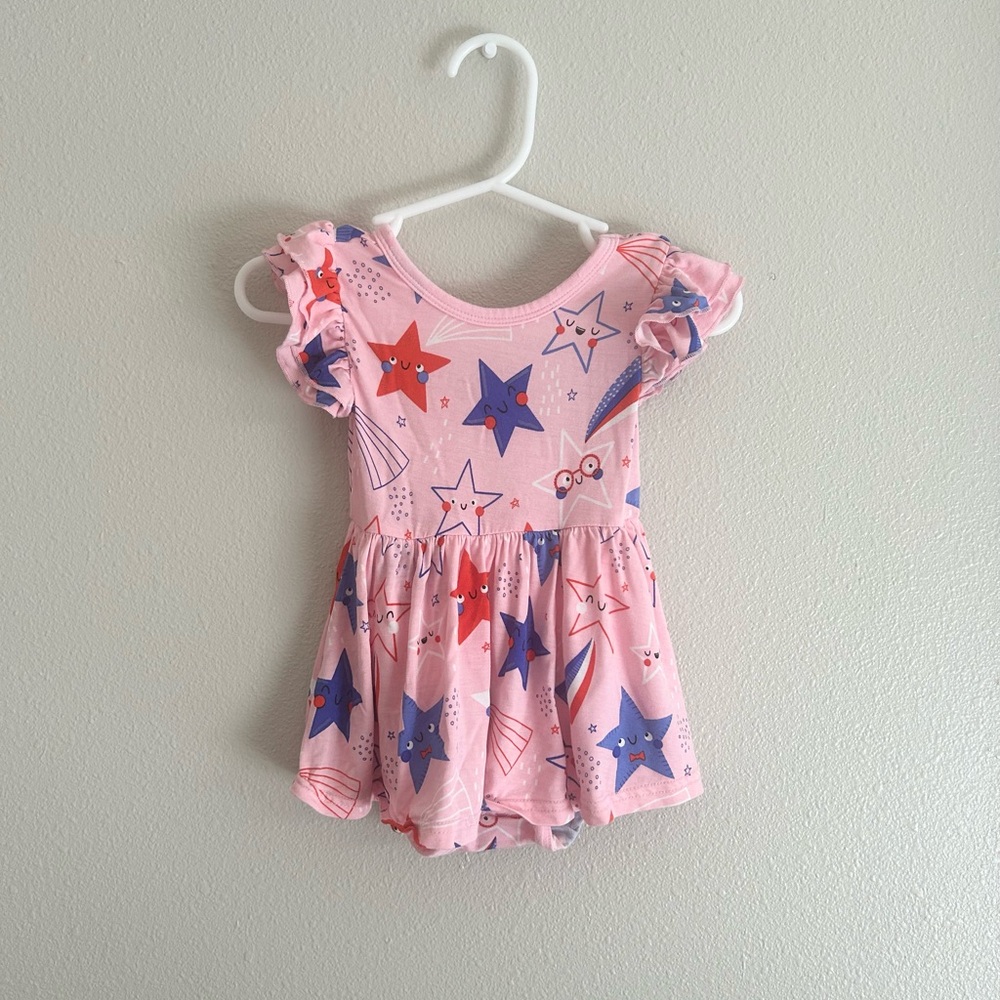 Little Sleepies Pink Stars and Stripes Bodysuit Twirl Dress